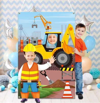 #ad Constuction Truck Photo Banner For Birthday Party For Kids With Hanging Rope $16.99