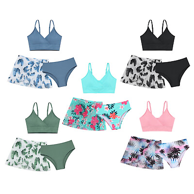 #ad Girls Swimsuit Drawstring Set Cover Up Swimwear Hooded Tops Side Shorts Bikini $9.57