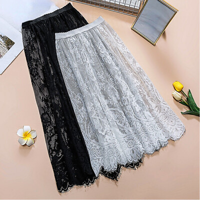 #ad #ad Lady Floral Lace Skirts Underskirts Extender Mesh Elastic Waist Midi Long Casual $10.75