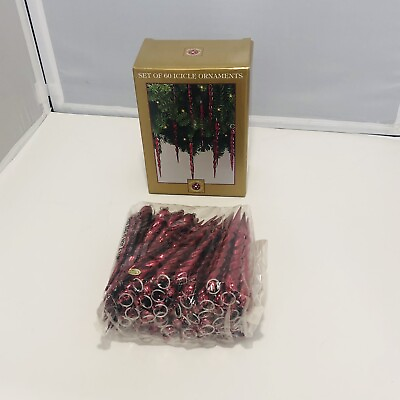 #ad Lot of 60 Vtg Dillards Trimmings Red 5quot; Spiral Icicle Ornaments Plastic NIB $15.00