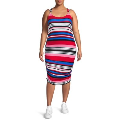#ad No Boundaries Juniors#x27; Plus Size Summer Boho Wavy Print Bodycon Dress Size 4X $23.24