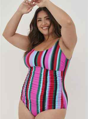 #ad Torrid twist back swimsuit one piece vertical stripe multi Size 00 10 Medium NWT $90.95