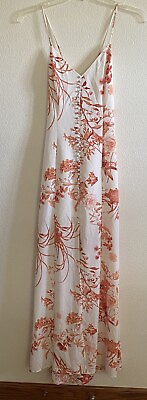 #ad Lulus White Floral Maxi Dress Crista Rust Orange Button Front Romantic Wedding $24.65