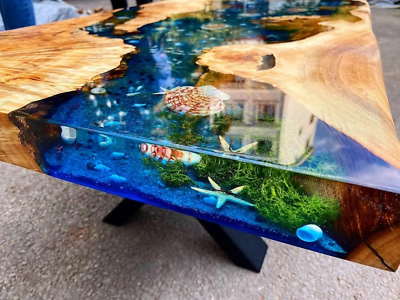 #ad #ad Custom Made Blue Epoxy Dining Table with Shells Resin River Coffee Side Table $2249.00