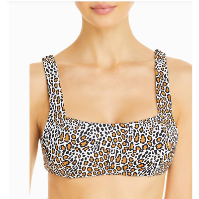 #ad Aqua Swim Beige Leopard Print Bandeau Swimsuit Bikini Top Size XS $13.99
