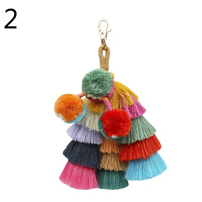 DIY Boho Pom Pom Keychain Handmade Chic Layer Tower Cotton Tassel Fur Ball Decor $15.41