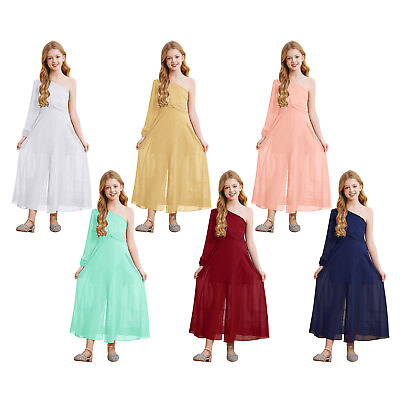 #ad Kids Girls Dress Banquet Maxi Flower Gown Solid Color Teen Wedding Children Hem $20.14