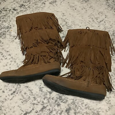 #ad #ad Hot Cakes Womens Boots Size 11W Triple Fringe Moccasin Boots Faux Suede Hippie $22.97