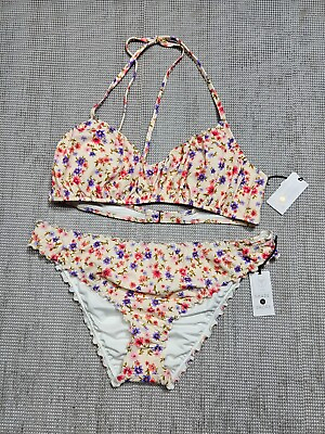 #ad Shade amp; Shore 2 Piece Bralette Sling Lift amp; Ruffle Cheeky Bikini Set Sz XL Pink $28.70