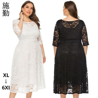#ad #ad Plus Size Women Round Neck Hollow Lace Pocket Dress Evening Party Cocktail Dress $49.99