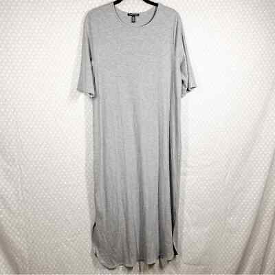 #ad Eileen Fisher Women Dress Sz L Grey Lyocell Ribbed Maxi Short Sleeve Classic $59.99