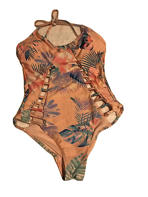 #ad Swimsuit Women One piece Small No Boundaries Flower Halter High Cut A1 $15.99