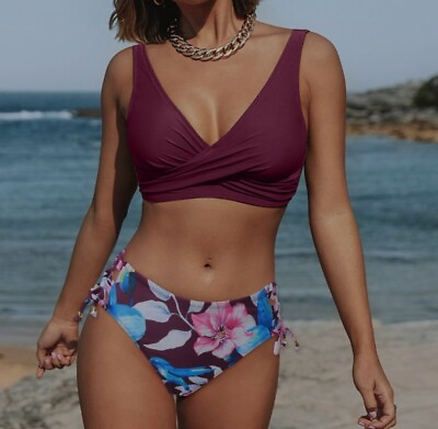#ad NWT Cupshe Bikini Set Size Large For Women#x27;s Wrap Underwire Purple Floral $25.00