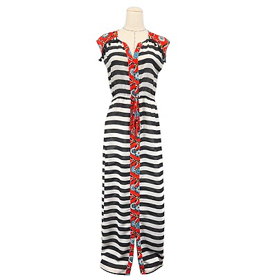 #ad THML Maxi Dress Womens Size Small Sleeveless Stripe Bohemian Tassel Floral $30.00