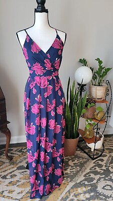#ad navy blue and hot pink floral maxi dress xs liza luxe $36.00
