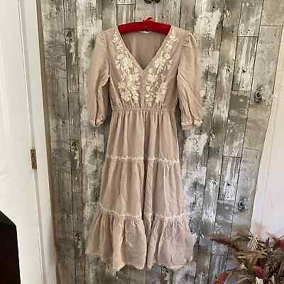#ad #ad Lucky brand floral embroidered 3 4 sleeve maxi dress XS $24.00