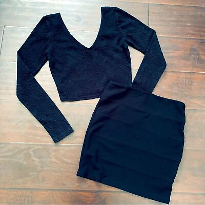 #ad Forever 21 Black Super Stretchy Ribbed Mini Pencil Skirt Size: M $38.00