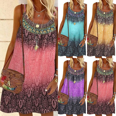 #ad ⭐⭐⭐Womens Summer Beach Boho Cami Dress Ladies Holiday Strappy Sundress Plus Size $31.69