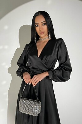 #ad Elegant and Chic: Long Sleeve Black Maxi Dress for Prom and Formal Events $98.00