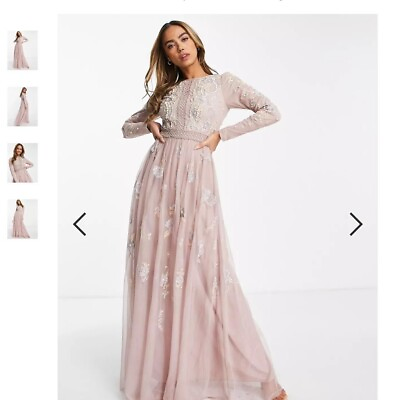 #ad ASOS DESIGN Bridesmaid embellished long sleeve maxi dress floral embroidery $125.00