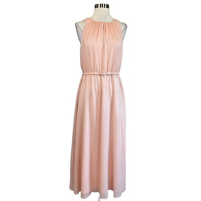 #ad Ralph Lauren Women#x27;s Cocktail Dress Size 4 Pink Chiffon Belted A Line Midi $49.99