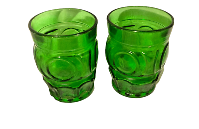 2 Wheaton Bullseye Emerald Green Cocktail Rocks Glasses Starburst Bottom Vintage $24.75