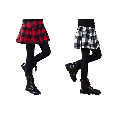 #ad Girls Cotton Footless Leggings Plaid Pleated Tutu Skirt Culottes Casual Wear $21.75
