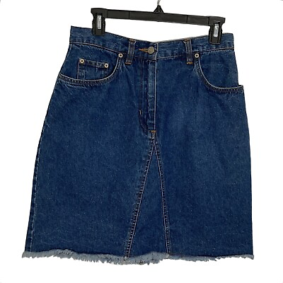 #ad Bill Blass Jeans Raw Hem Denim Skirt Women’s Size 8 Dark Blue Wash R $12.98