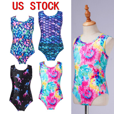 #ad US Girls One Piece Swimsuit Criss Cross Back Swimwear Printed Swim Bathing Suit $9.89