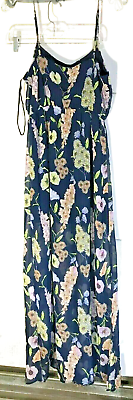 Forever 21 Floral Print Navy Maxi Dress Junior#x27;s Size M Double Side Slits $25.00