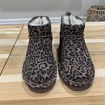 #ad BEARPAW Women’s Boots Size 9 Alyssa Leopard Cow Suede Sheepskin 2861W $35.00