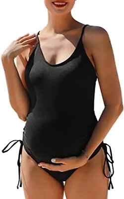 #ad Summer Mae Maternity Swimsuit One Piece Ribbed Side Tie Bathing Suit Monokini $7.99