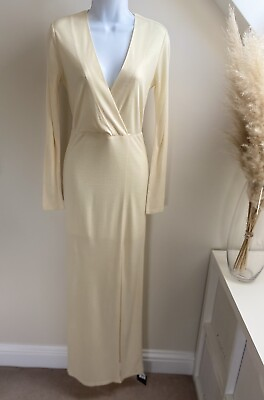 #ad alice and olivia Long Maxi dress White Ivory Deep V Neck Slit Skirt UK8 BNWT GBP 105.00