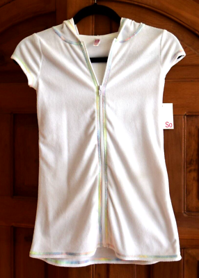 #ad So Girl#x27;s White Terry Hooded Zip Front Swim Cover Up Size 6 6X New $15.00