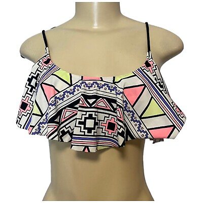 #ad Victoria#x27;s Secret PINK Multi Geo Tribal Flounce Bikini Top Size Small $14.50