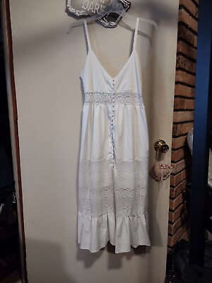 #ad White Button Lace Summer Dress Boho Fairy Hippie Gypsy $35.00