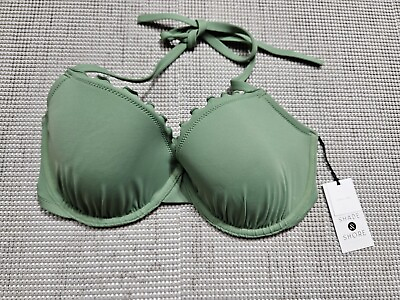#ad Shade amp; Shore Women#x27;s Lightly Lined Ruffle Bikini Top Size 32DD Green $17.50