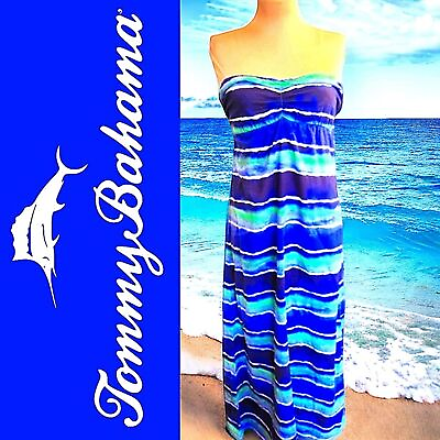 #ad TOMMY BAHAMA ocean waves strapless maxi dress $104 $30.00