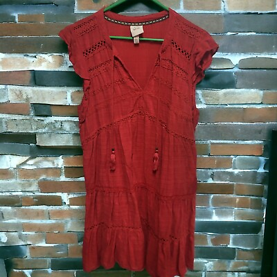 #ad Knox Rose Boho Dress Women#x27;s XXL Red Sleeveless Crochet Tassels Tiered Lined $21.00
