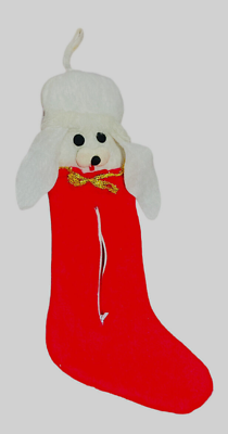 #ad Vintage Poodle Felt Christmas Stocking w Zipper Opening amp; Gold Trim Handmade $36.99