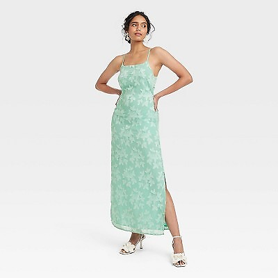 Women#x27;s Jacquard Maxi Slip Dress A New Day Green S $15.99