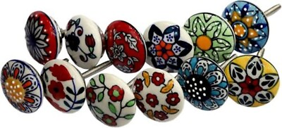 #ad Indian Handmade Ceramic Handle Floral Painted Knobs Cupboard Dresser 50 PC $57.90