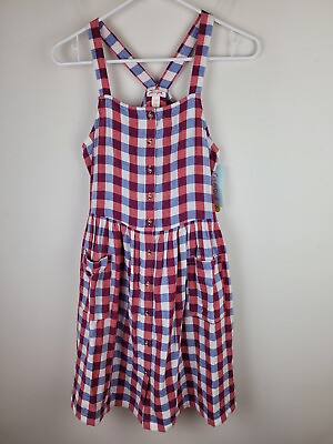 #ad Girls Kids Sleeveless Dress XL 14 16 Racerback Plaid Pockets Casual Peasant NEW $14.00