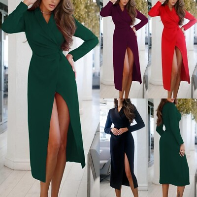 #ad #ad Ladies Maxi Dresses V Neck Long Dress Sexy Sleeve Women Winter Holiday Loose $27.99