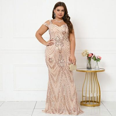 #ad Women Elegant Strap Party Maxi Dress Gold Sequin Evening Dress Long Prom Dress $108.88