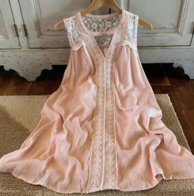 #ad Boho Small Pink Layering Lace Tank Dress NEW WITH TAGS $48.00