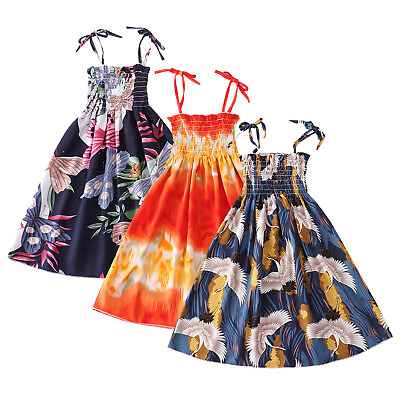 #ad #ad Kids Girls Floral Bohemian Flower Sleeveless Beach Straps Dress Princess Clothes $12.14