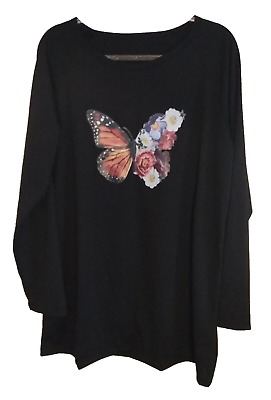 #ad Butterfly Graphic Long Sleeve Tee Graphic Print Boho Casual Colorful $8.00