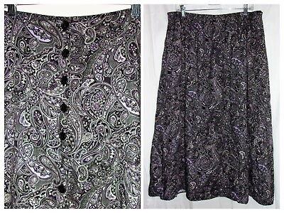 #ad Purple Paisley A Line Maxi Skirt Plus Size 18 20 DRESSBARN rayon button up long $17.81