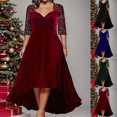 #ad Plus Size Women#x27;s Elegant Cocktail Party Dress Sequin V Neck Midi Evening Dress $38.63